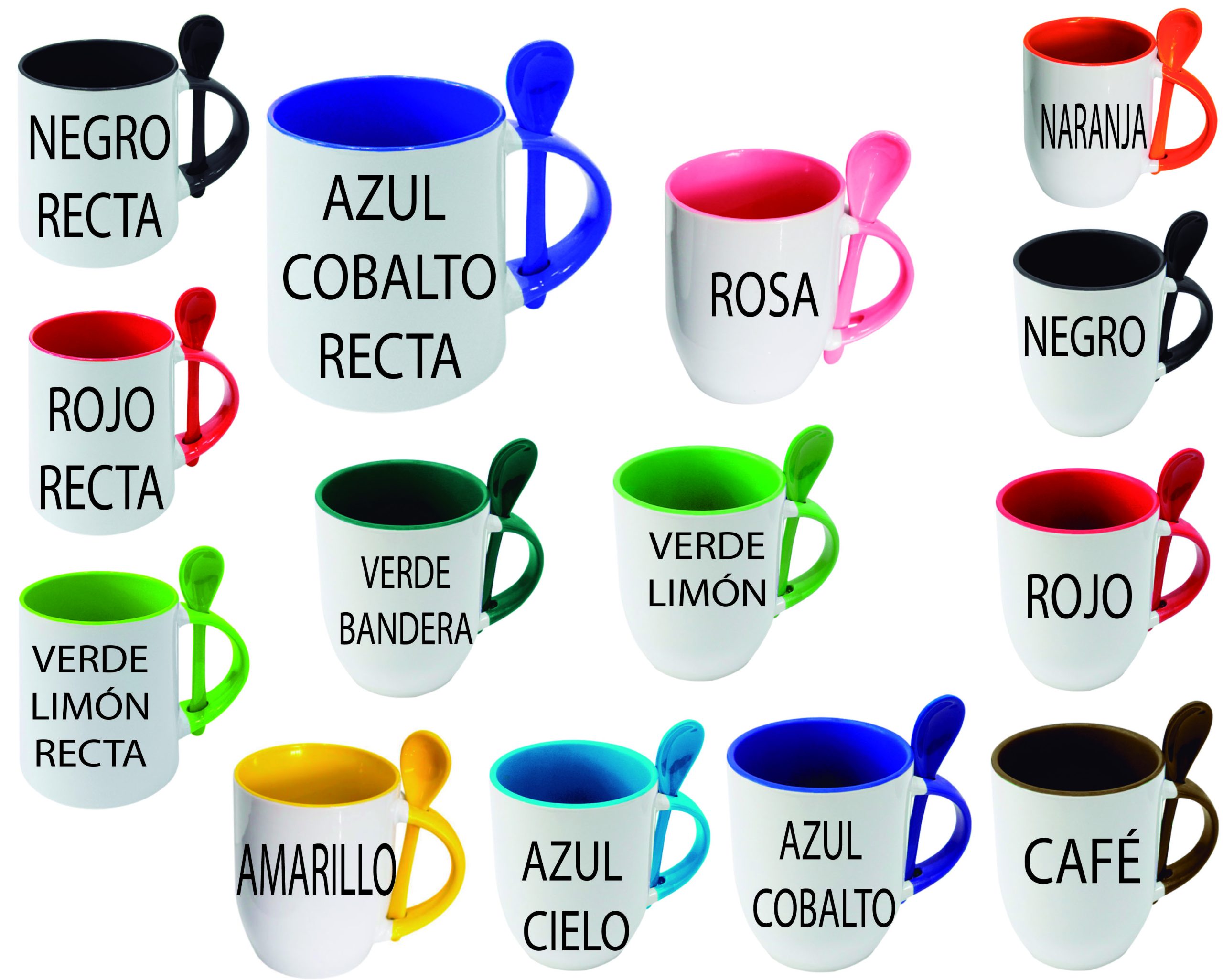 TAZA BLANCA CON FONDO, ASA Y CUCHARA DE COLOR - Imagen 2